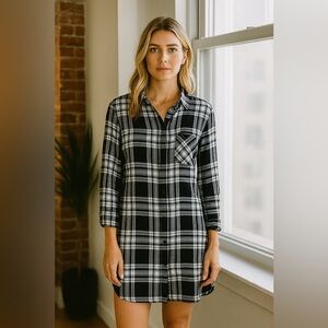 NWT Rails Shirt Dress Black White Plaid w/ front pocket size small
